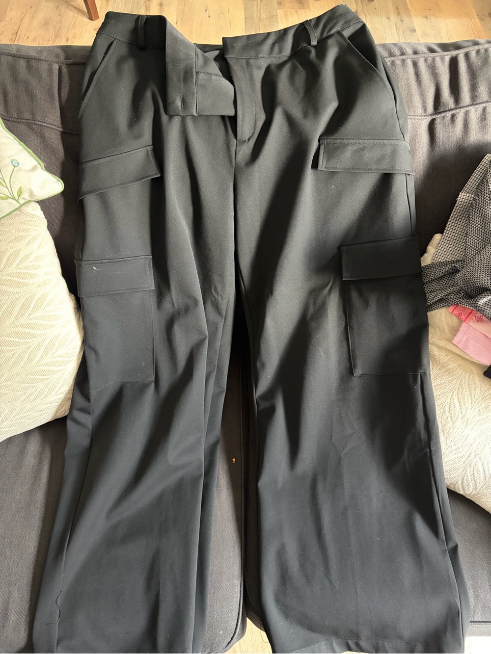 High-Rise Black Wide-Leg Cargo Trousers